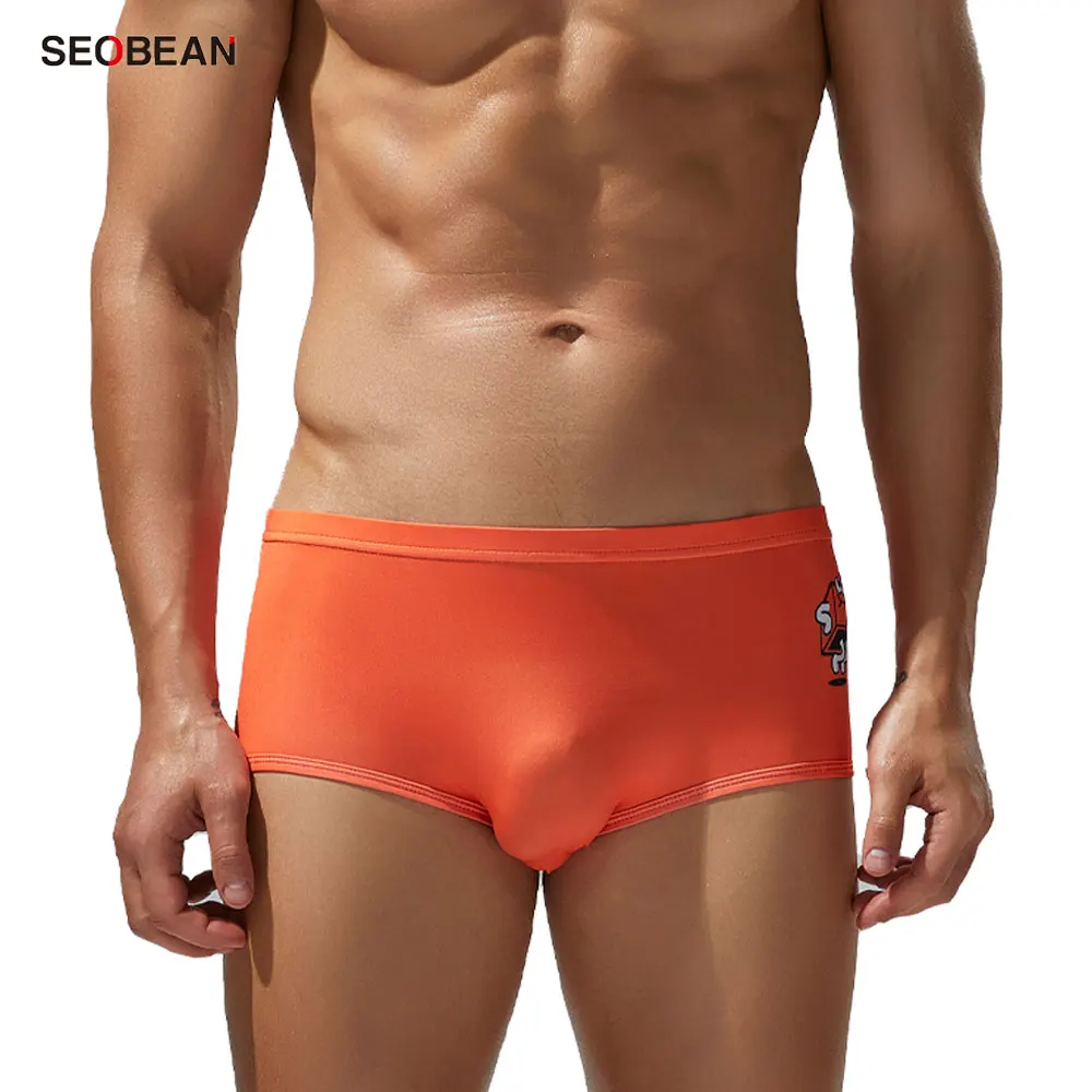 

SEOBEAN мужское нижнее белье из ледяного шелка с низкой талией, сексуальные трусы с мультяшным узором, полуполые трусы с плоскими углами, молодежные четырехугольные трусы