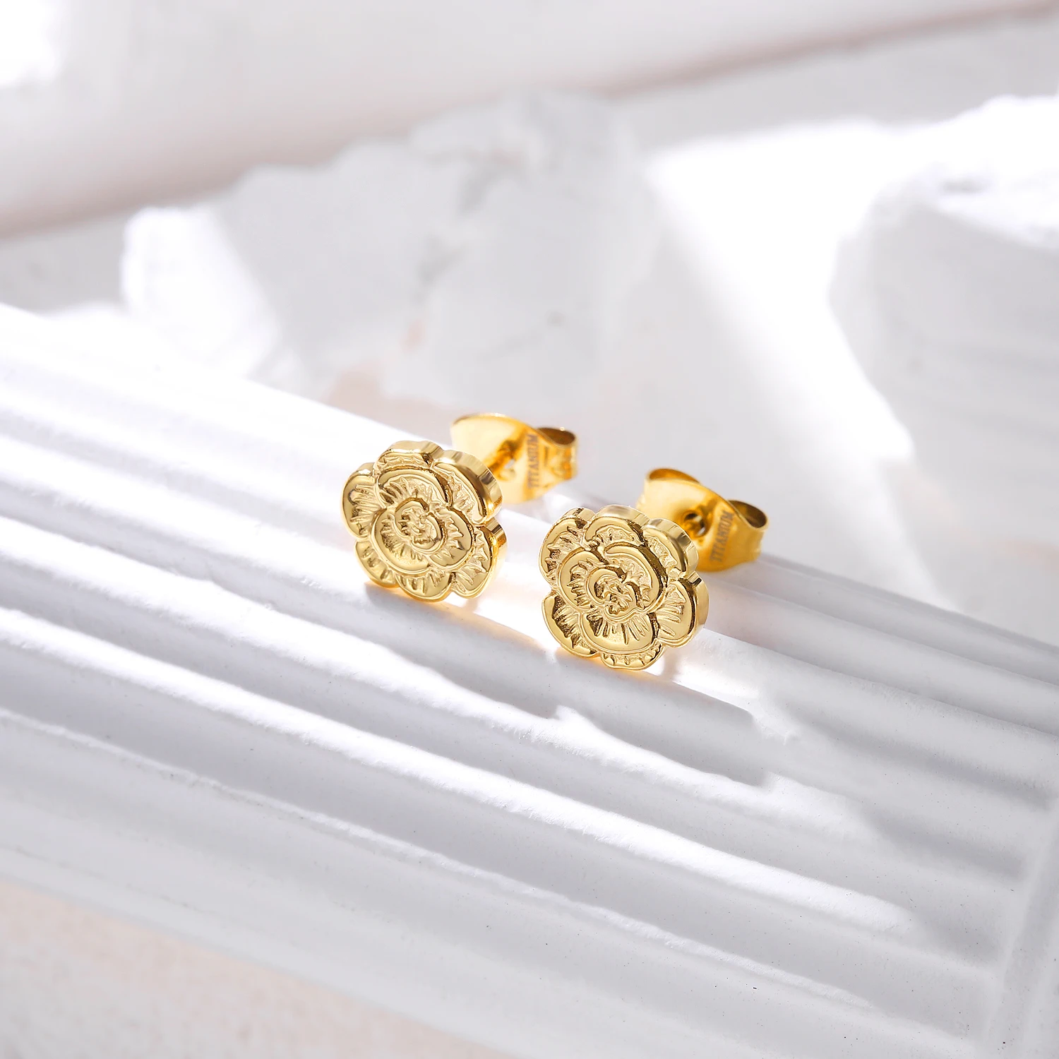 G23 Titanium Rose Flower Stud Earrings Post Pierced Cartilage Lobe Earring Studs with Nickel Free Back for Women Girls