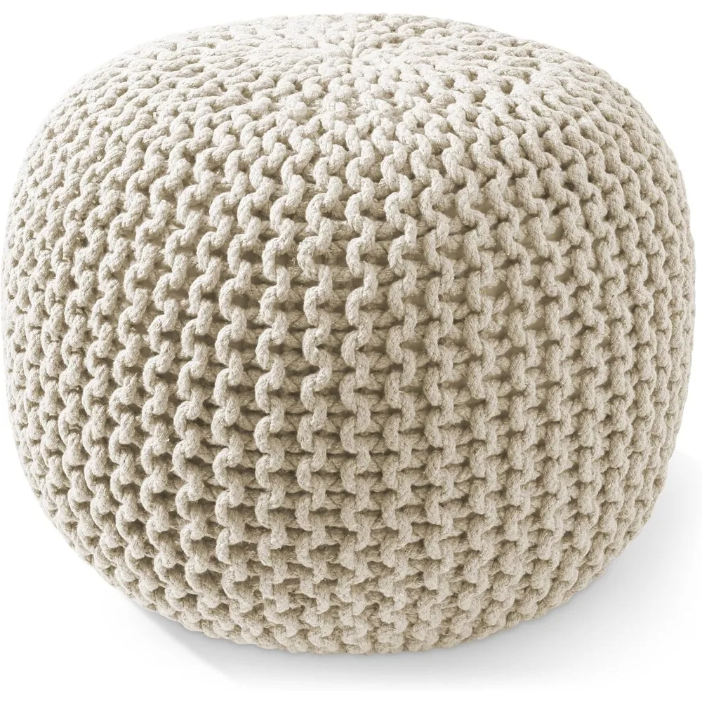 

Round Pouf Ottoman, 20" Diameter X 14.5" High Cotton Knit Foot Stool, Boho Floor Pouffe for Living Room, Bedroom, Stools