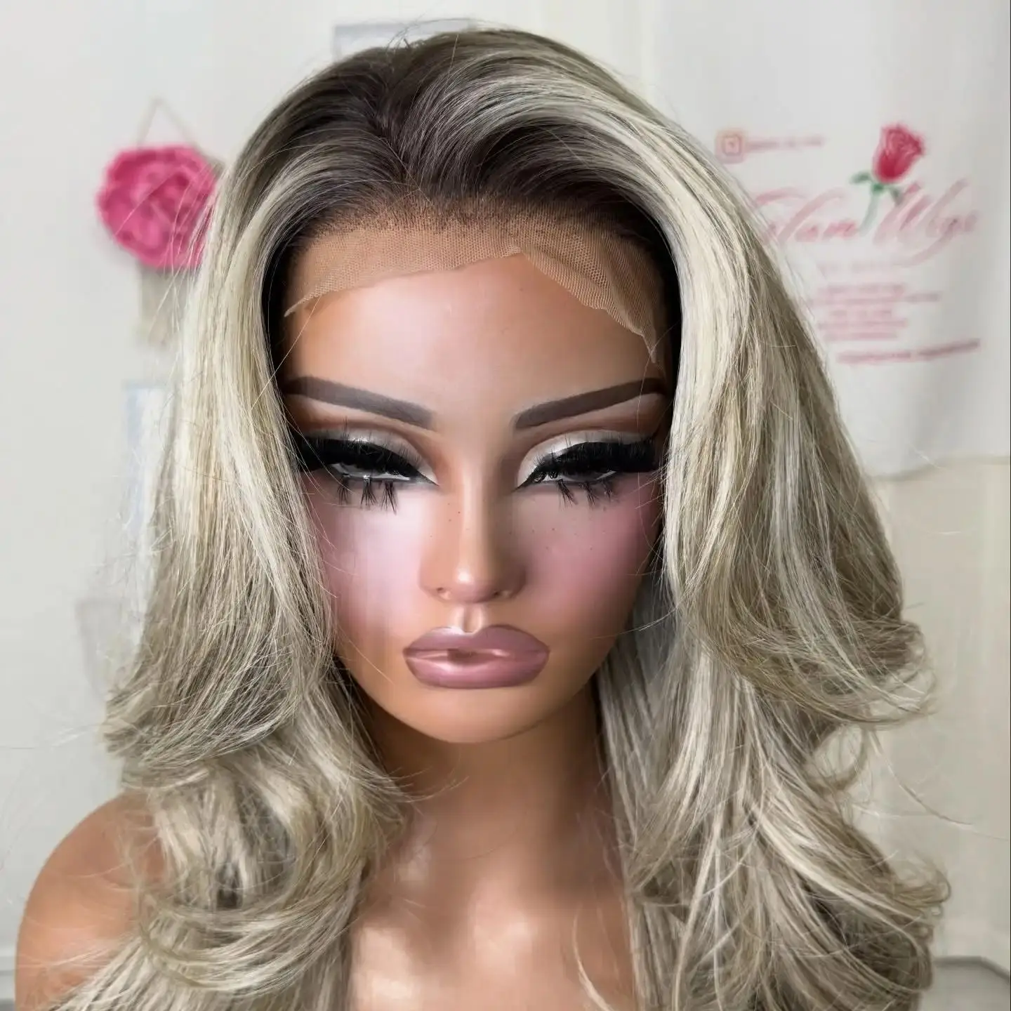 Free Part Ombre Ash Blonde 13*4 HD Transparent Lace Front Wig 26 Inches Long Loose Wave Women's Wig Cosplay Daily Party Used