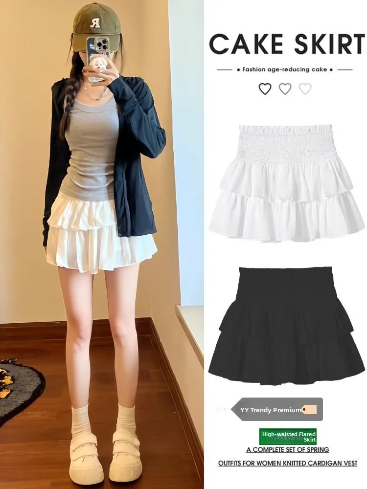 

Пышная юбка А-силуэта женская, с завышенной талией, облегающая, многослойная, белая, средней длины, весна-осень, модная, в корейском стиле