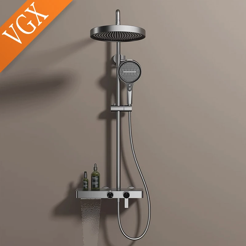 VGX Shower System Set Bathroom Shower Faucet Set 3-way Rainfall Shower Set Shower Mixer Crane with Hand Shower Set Grey Gold