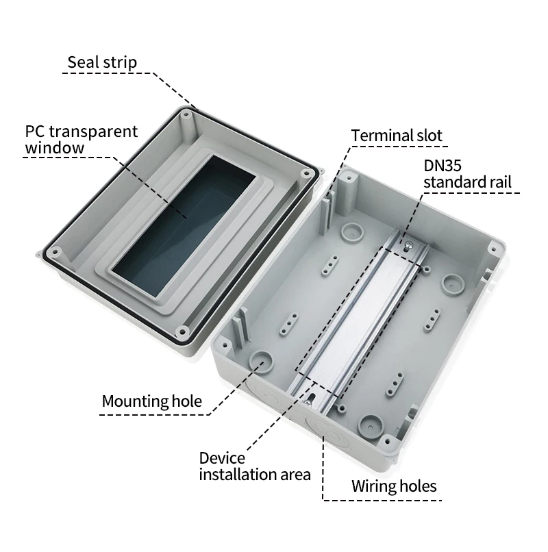 Caja de interruptor de CC de distribución impermeable IP65, 2/3/5/8/12/15/18/24 vías, PC/ABS, caja de conexiones solares MCB eléctrica de plástico para exteriores