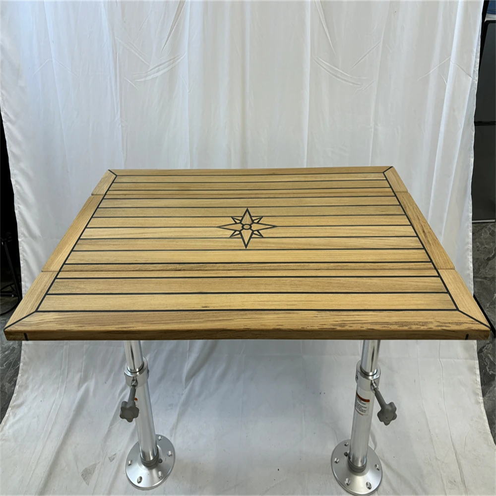 Folding Wings Teak Table Top 340/680*1000 mm,13.4/26.8*39.4 inch Rectangular Star Inlay Marine Yacht RV TW35100