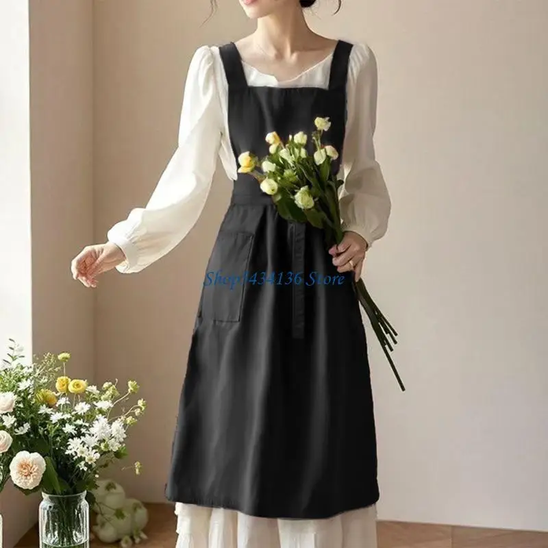 H7ED Waterproof Dress Polyester Apron Durable Kitchen Wear For Cooking Cleaning And Professional Use