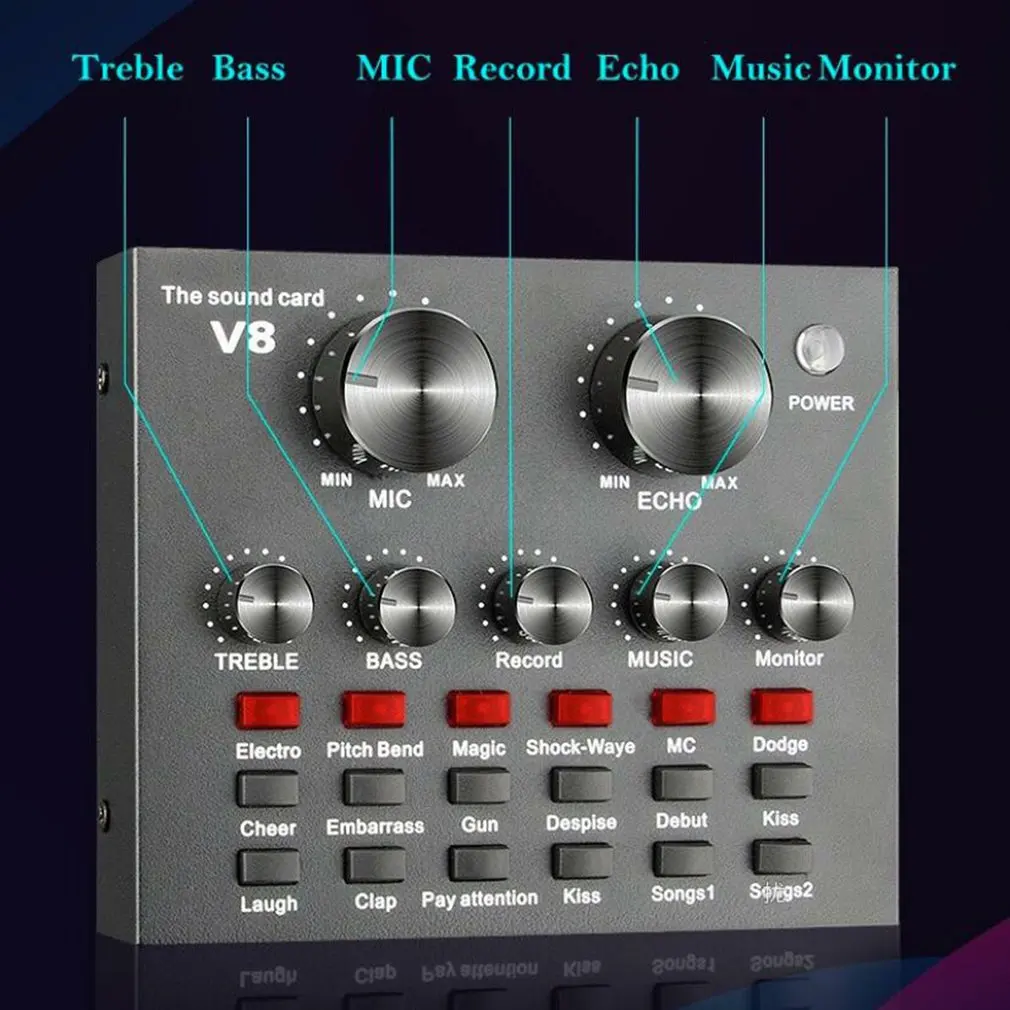 V8 Live Sound Card Audio Mixer External USB Headset Microphone Mobile Computer Universal External Sound Card Dropshipping