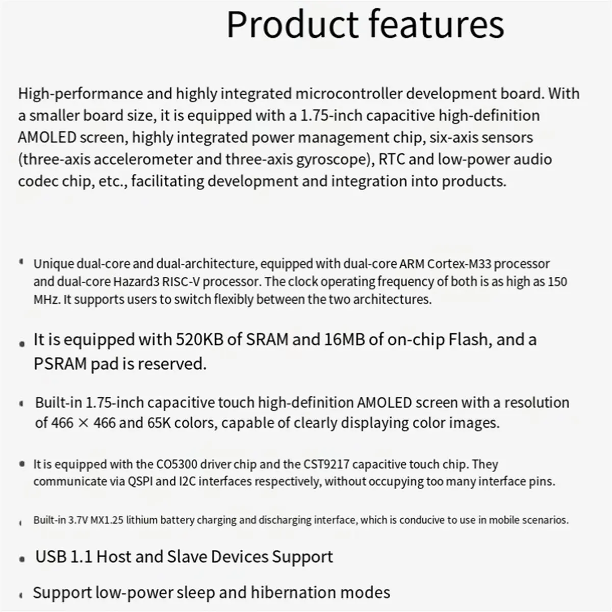 (A32M) RP2350 1.75inch AMOLED Round Touch Display Development Board 466x466 Capacitive Touch for AI Smart Watch Speaker