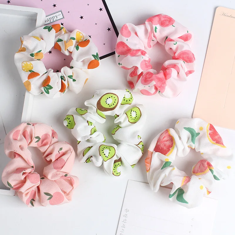 

New Fruits Printing Hair Scrunchies for Girls And Women Cute Lovely Hair Elastic Bands Mesh Fruit Hair Rope