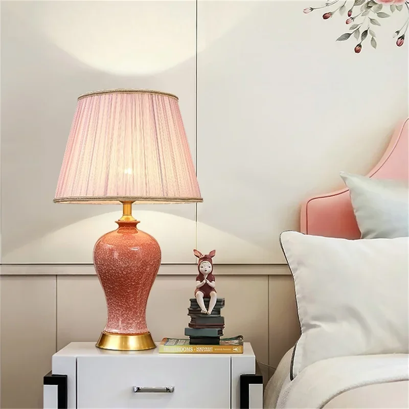 SOFEINA Ceramic Table Lamps Pink Luxury Copper Desk Light Fabric for Home Living Room Dining Room Bedroom Office