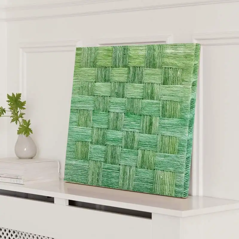 

Natural Fiber Green Woven Wall Art Handmade Textured Square Framed Painting Eco-friendly Textile Decor for Home