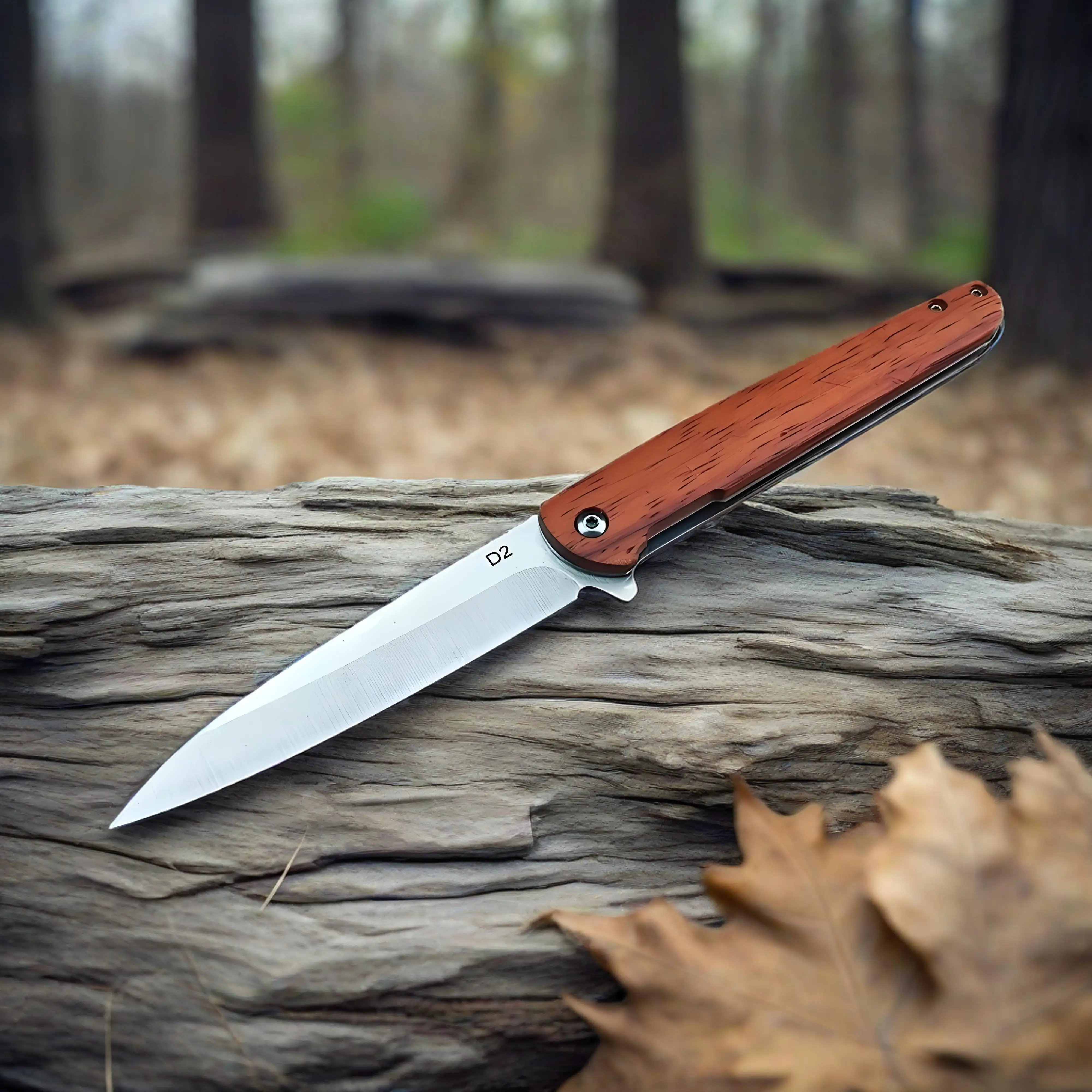 Cuchillo plegable de acero D2, mango de sándalo con clip trasero, CS GO, portátil, herramienta EDC para acampar al aire libre