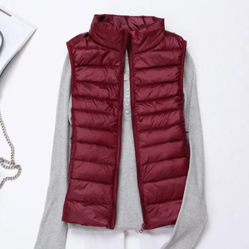 New Women 90% White Duck Down Vest Women\'s Ultra Light Duck Down Vest Jacket High collar Sleeveless Coat Waistcoat Portable