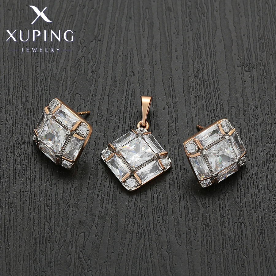 Xuping Jewelry New Arrival Fashion Square Pendant Necklace Stud Earring Jewelry Set for Women Christmas Party Gift X000866597