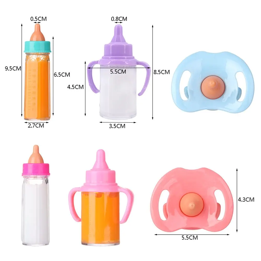 18inch Doll Magic Milk Juice Bottles with Pacifier Bibs fit Newborn Dolls Nipple Bottle Dollhouse Toys Reborn Dolls Accessories