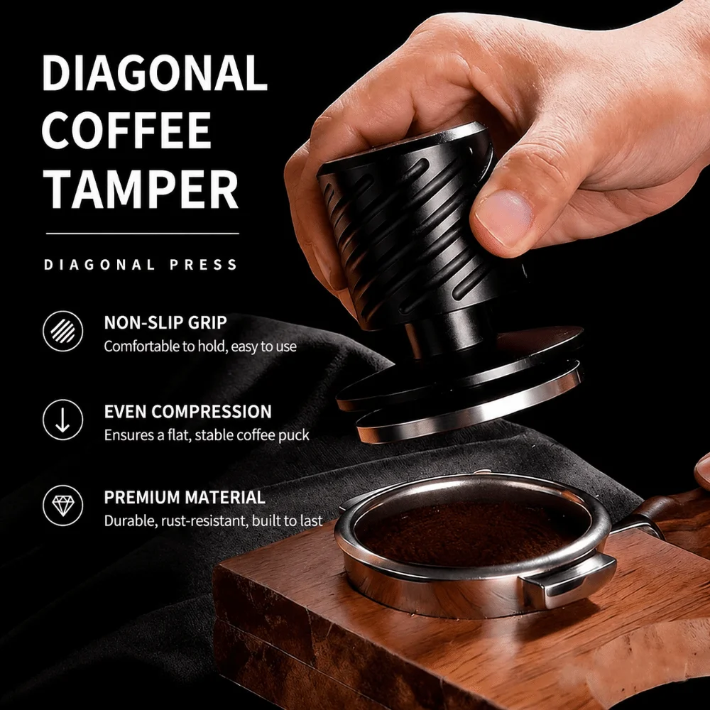 58mm 53mm 51mm Spring Loaded Coffee Tamper Ripple Base Constant Pressure Espresso Tamper Stainless Steel Coffee Impact Tamper