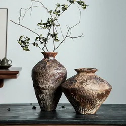 Handmade Flower Arrangement of Large and Coarse Pottery Jars In Homestay Hotels Retro and Nostalgic Ceramic Vases