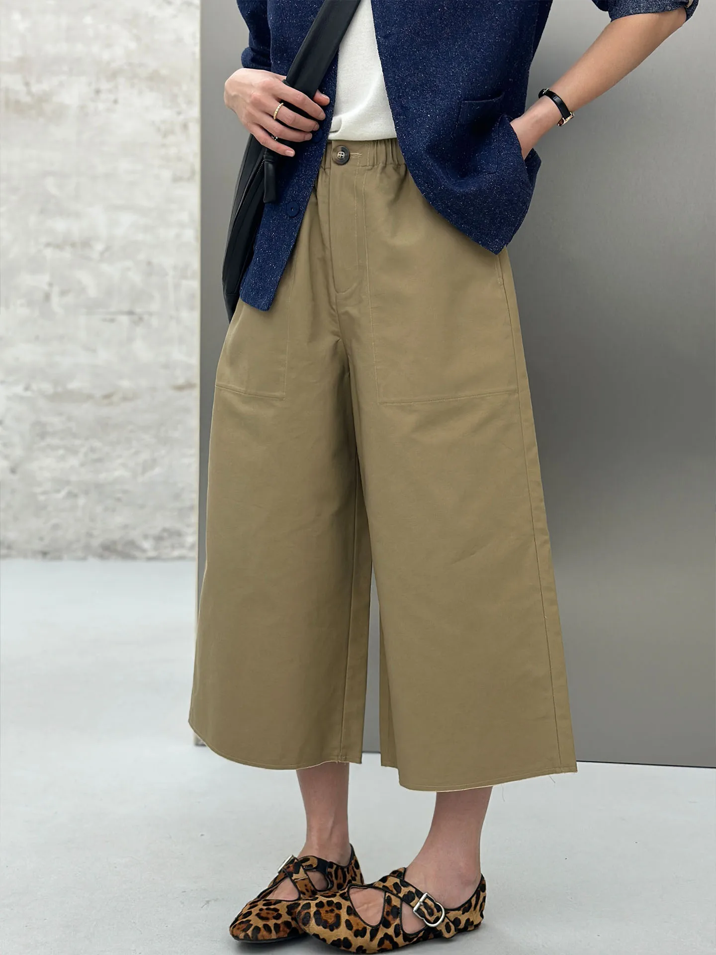 

BodhlCat Multi-Color High Waist Wide Leg Casual Pants Women's Loose Fit Asymmetrical Spring Cotton Trousers Casual Style