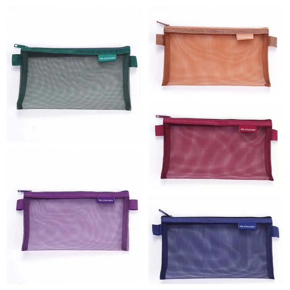 Nylon Mesh Pencil Case Retro Color Large Capacity Transparent Bills Bag Bills Bag Organizer Case Zipper Stationery Bag