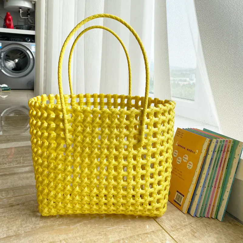 Ins Fashion Handmade Woven Large Capacity Bag, Storage Basket, Shopping Basket, Beach Bag, Portable Vegetable Basket