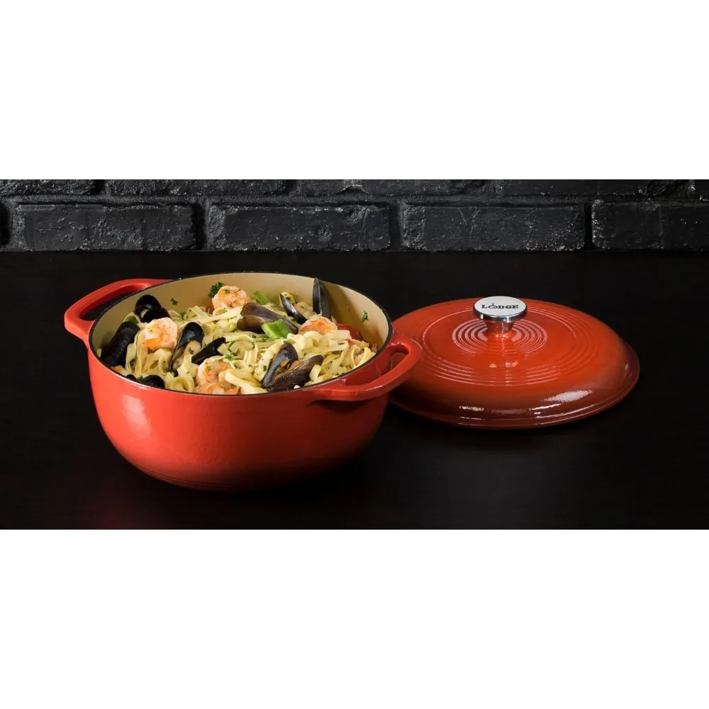 Quart Enameled Cast Iron Dutch Oven with Lid – Dual Handles – Oven Safe up to 500° F or on Stovetop - Use to Marinate, Cook