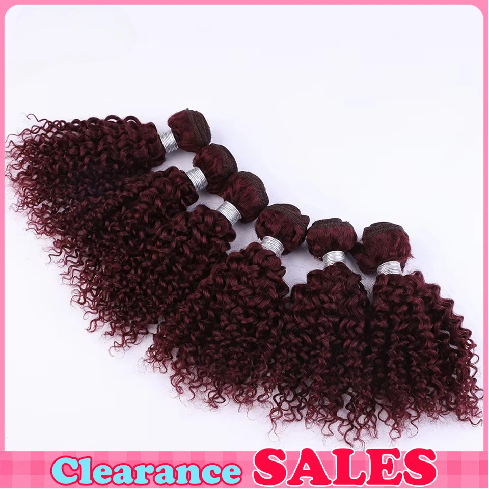 Peruvian Kinky Curly Human Hair Bundles 6Pcs  99J Jerry Curly Human Hair Extensions Topper Woman 100% Remy Human Hair Bundles