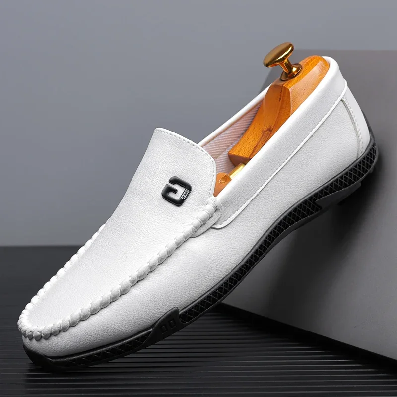 Luxury Brand White Black Leather Men Casual Shoes Formal Men Dress Shoes Designer Men Loafers Breathable Slip on Driving Shoes