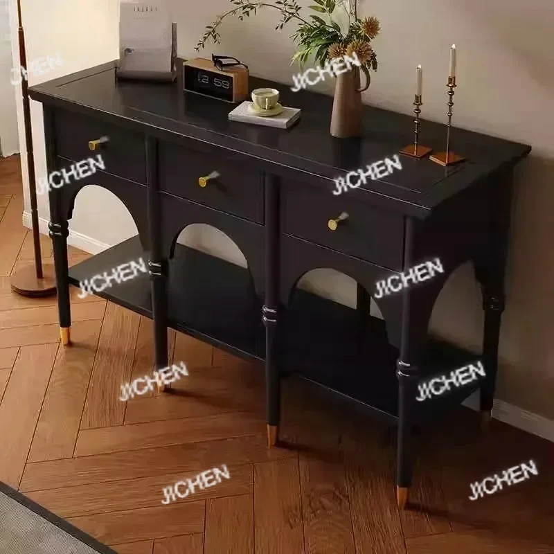 프랑스식 맞춤형 레스토랑 콘솔 테이블, 블랙 원목 서랍장이 있는 레트로 유니크 콘솔 테이블 (B&B용)