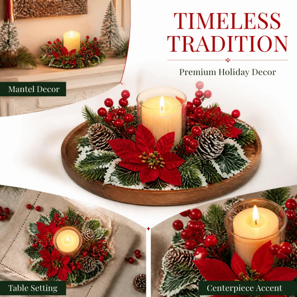 Artificial Flower Flowers Wreath Candle Holder Plastic Multifunctional Christmas Wreath Classic Window Display Props