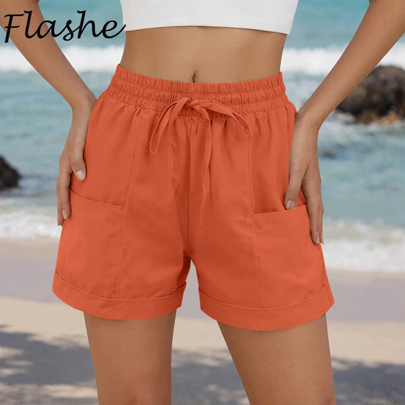 

Summer Women Shorts High Waist Casual Harajuku Female Women Clothing Feminine Shorts Women Solid Color Drawstring Hot Shorts
