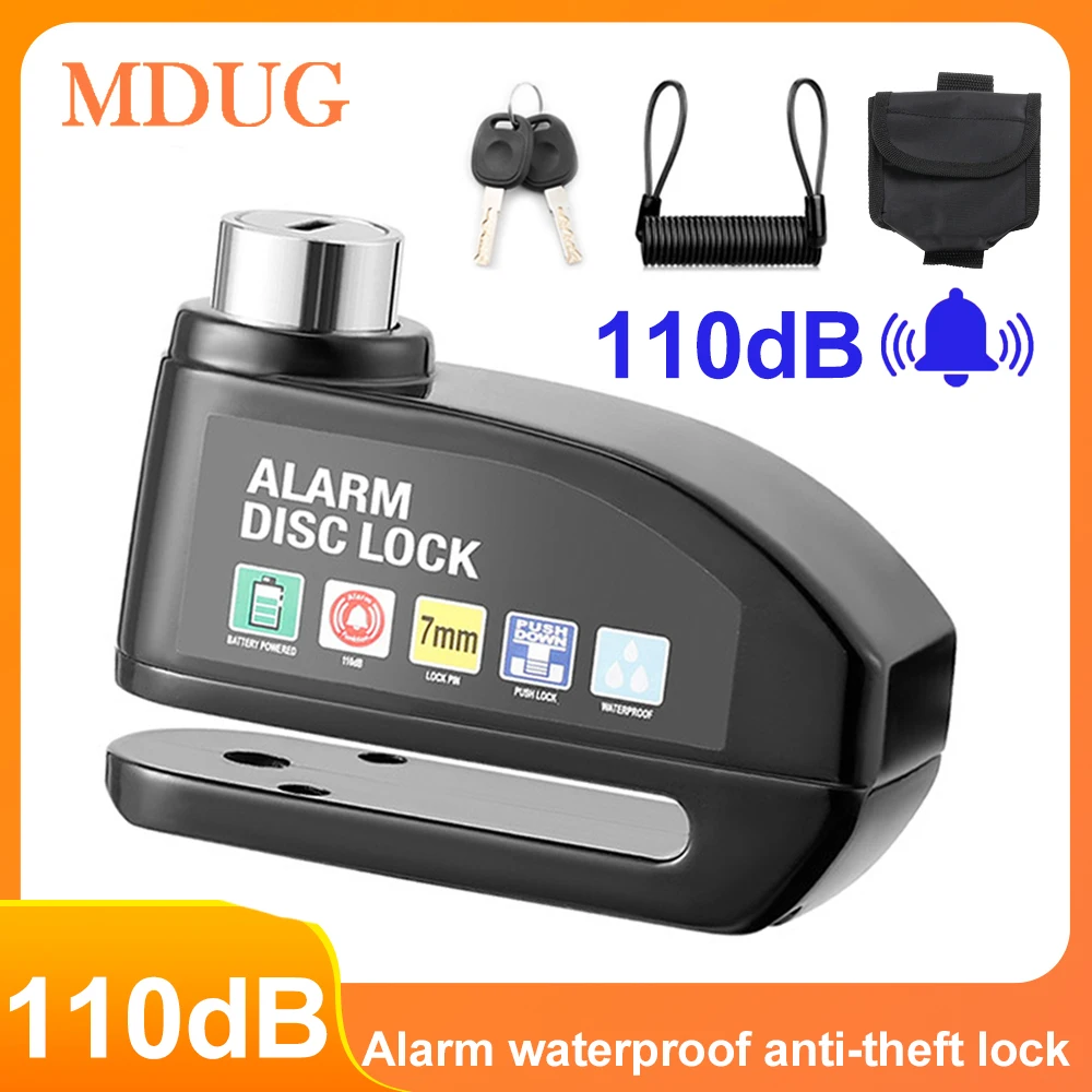 

Motorcycle Bicycle Lock Alarm Safety Protection Padlock Disc Aluminum Alloy Anti-Theft Reminder Rope Lock Bag Motorcycle Lock