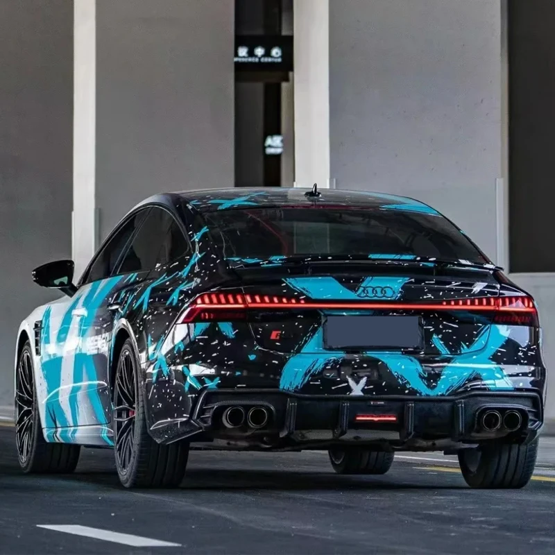 Custom Design Color Change Full Vehicle Graphic Gloss 3ply Auto Car Vinyl Wrap White&Blue Color Cartoon Car Wrap Film