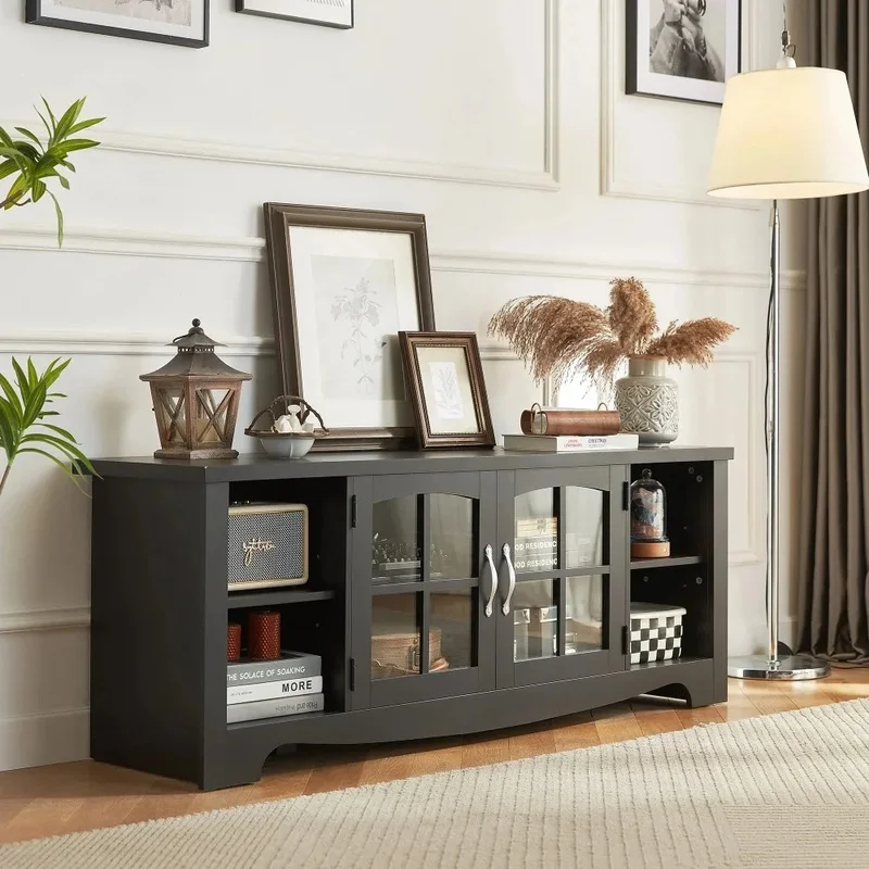 

Modern Farmhouse TV Stand for 65" TVs, Entertainment Center with Storage Cabinets and Adjustable Shelves Living Room Furniture