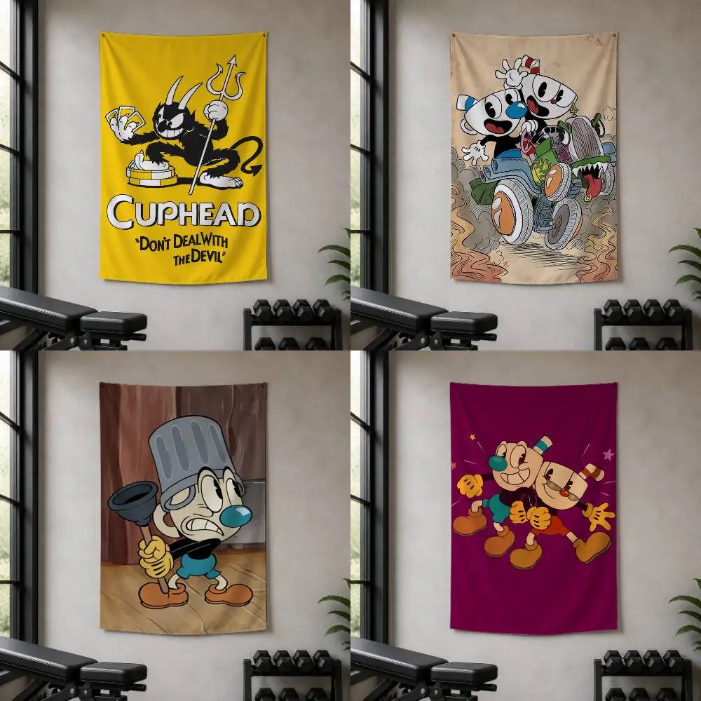C-Cuphead Decorative Wall Flag Banner for Home Garden Garage Indoor Outdoor Decor