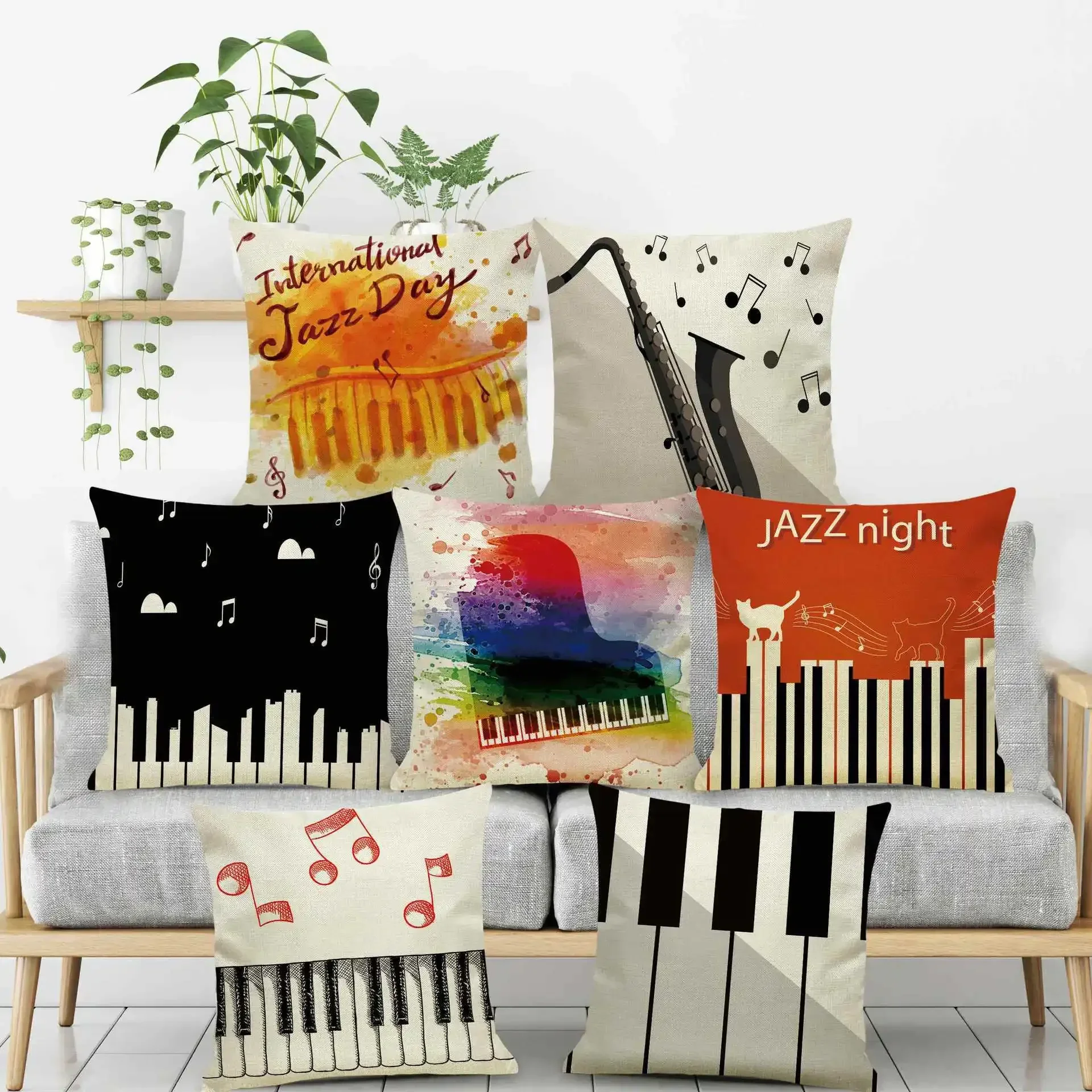 Home Decor Letter Notes Piano Graphic Print Polyester Pillow Sofa Car Bedroom Living Room Cushion Cover funda de almohada