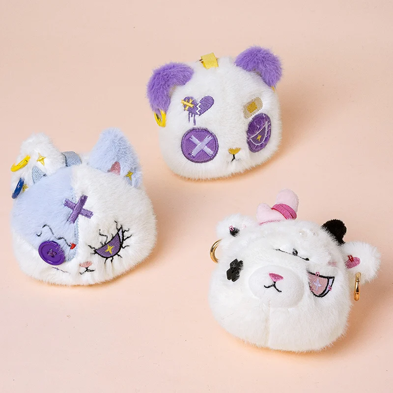 Halloween Dark Style Plush Keychain Bunny Deer Panda Cat Stuffed Doll Pendant Cool Bag Backpack Charm Trendy Accessory Gift