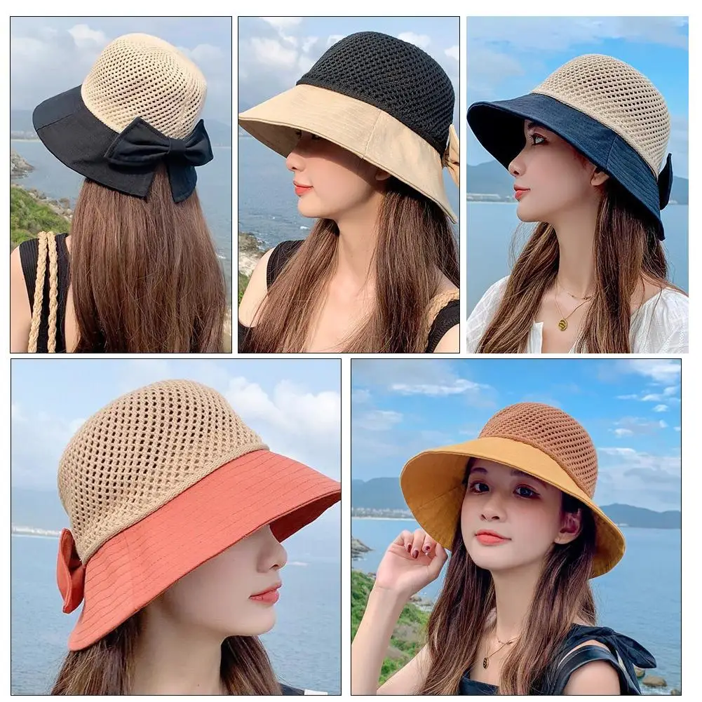 

Women's Hat Spring Summer Fashion Sun Protection Hat Fisherman Travel Hat Protection Beach Sun UV Braided Outdoor Hat Bow B3E7