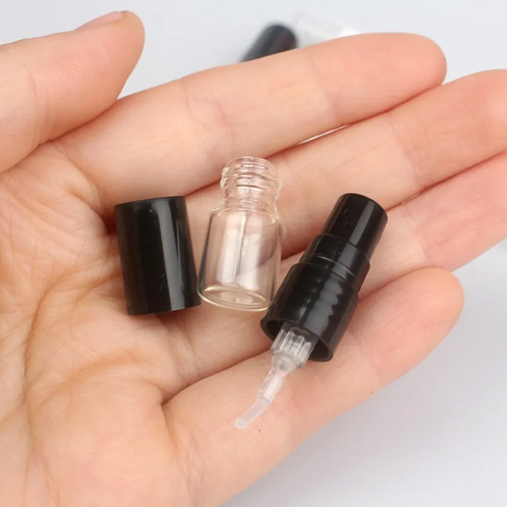 100PCS 1ML Mini Refillable Glass Perfume Spray Bottle Fine Mist Atomizer Empty Perfume Container Wholesale Free Packing Tools