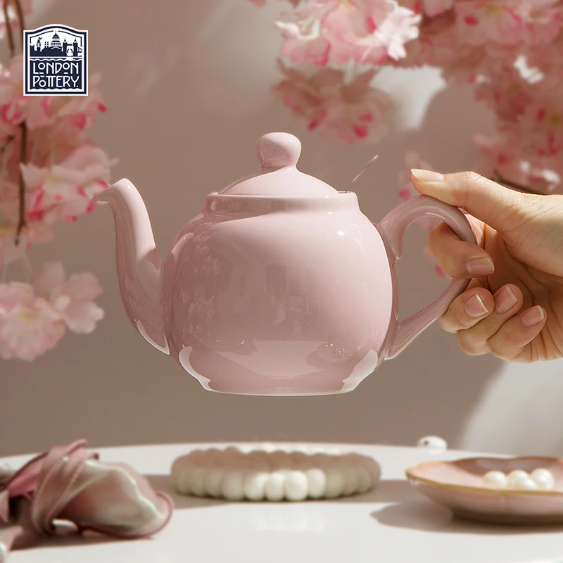 London Pottery 600ML pink teapot ceramic teapot with stainless steel tea infuser kettle tea maker with strainer for girlfriend