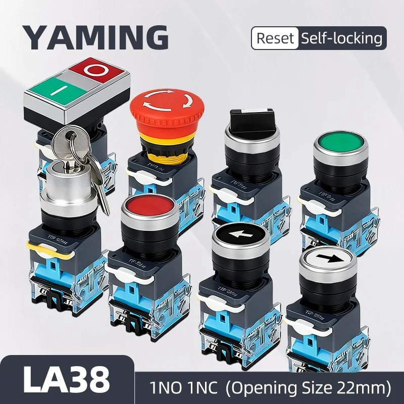 Push Button Switch Reset/Self-Locking Silver Contact 10A Emergency Stop Rotary Momentary Start Control Mushroom Opening 22mm