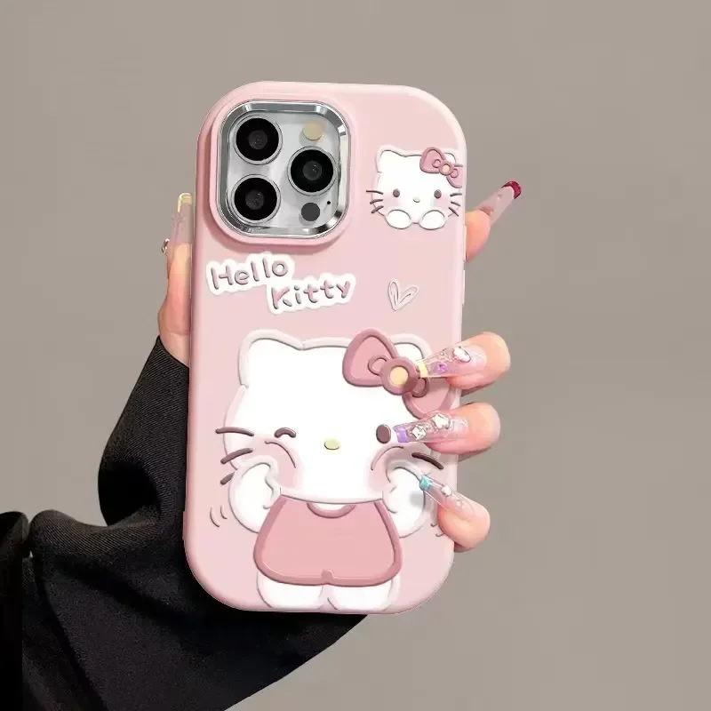 Original Sanrio Hello Kitty Cute Phone Case For iPhone 15 14 13 12 11 Pro Max 7 8 Plus XR XS MAX Anti Fall Girl Cover Y2K