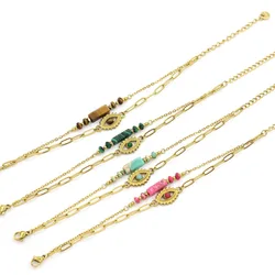 Double Layer Stainless Steel Gold-plated Chains With Natural Stone Eye Shaped Inlaid Stone Pendant Bracelet For Women Trendy