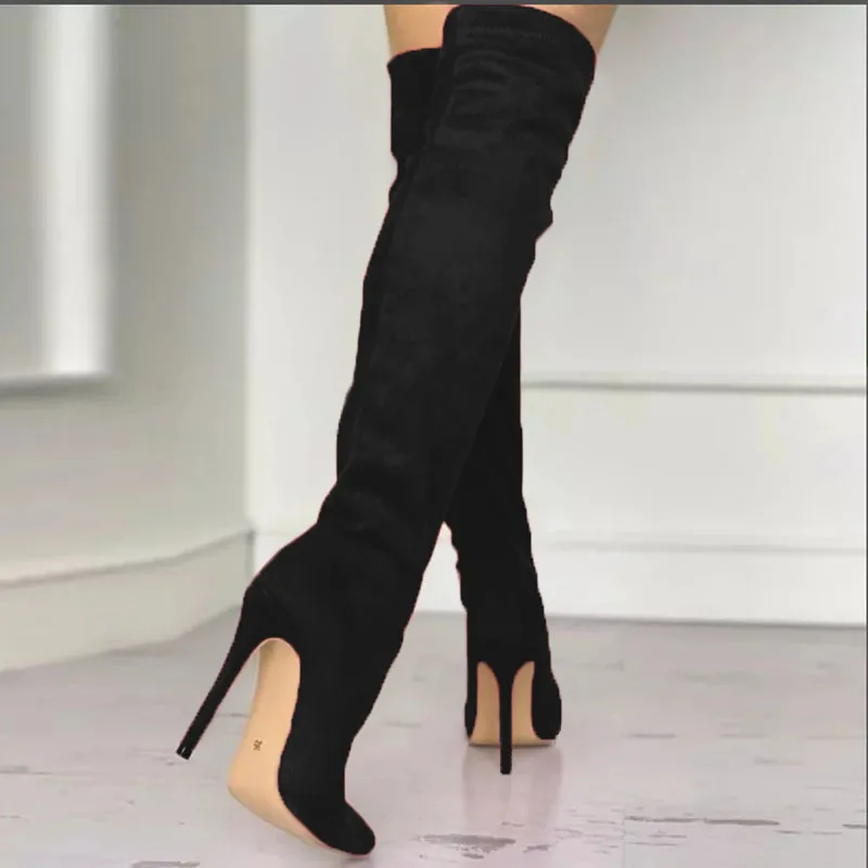 Sexy Suede Pointy High Heel Boots Black Over The Knee Boots 2024 Winter