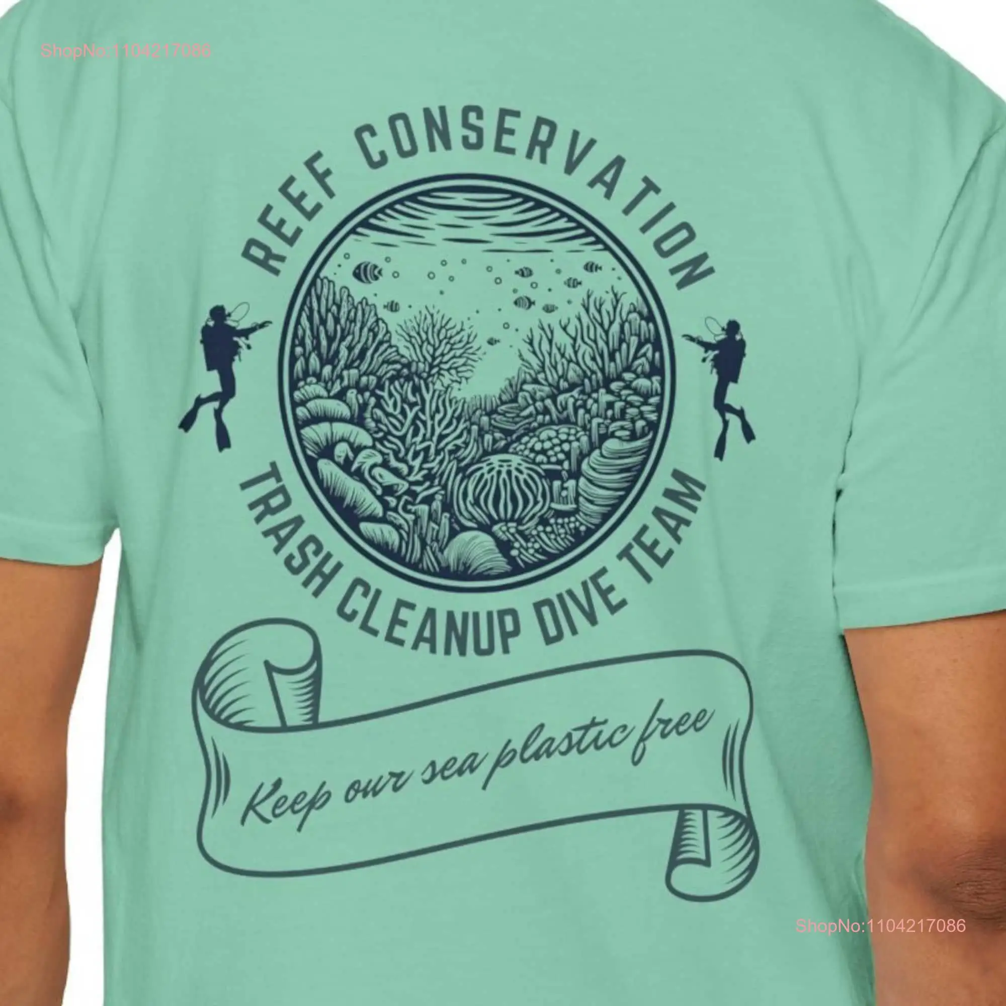 Reef Conservation Trash Cleanup Dive Team Garment Dyed T shirt long or short sleeves