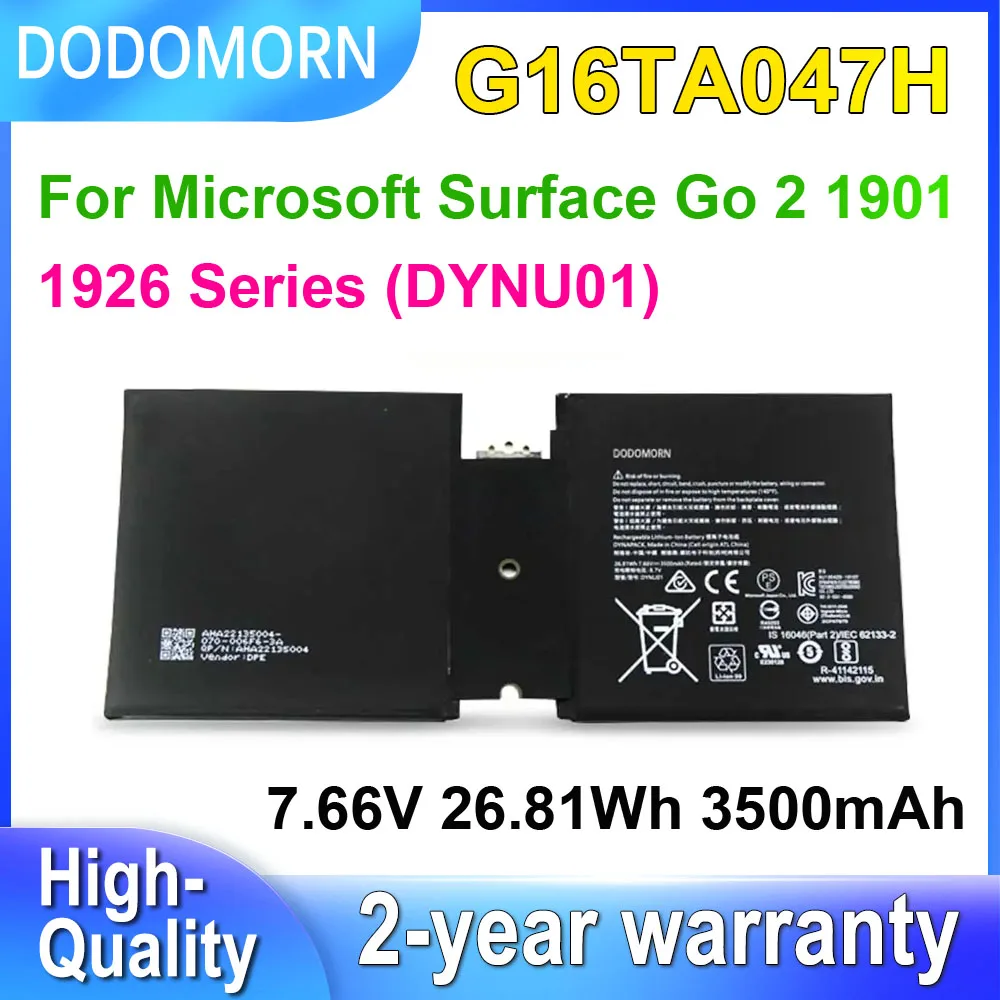 DODOMORN DYNU01 G16TA047H Battery For Microsoft Surface Go 2 1901 1926 Series Tablet Laptop Batteries 7.66V 26.81Wh 3500mAh