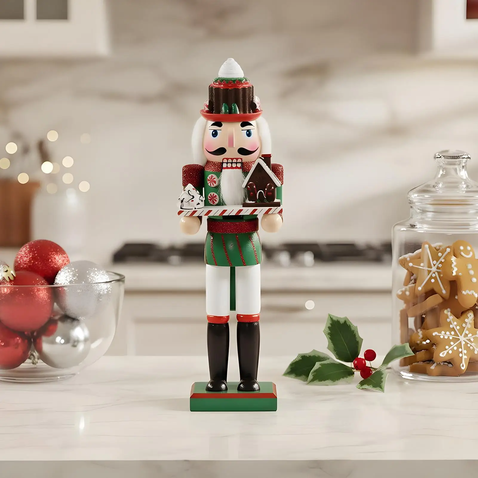 Nut Cracker Christmas Decor 14 Inch Wooden Miniature Art Traditional Nutcracker Decor For Home Fireplace Shelves Birthday Party
