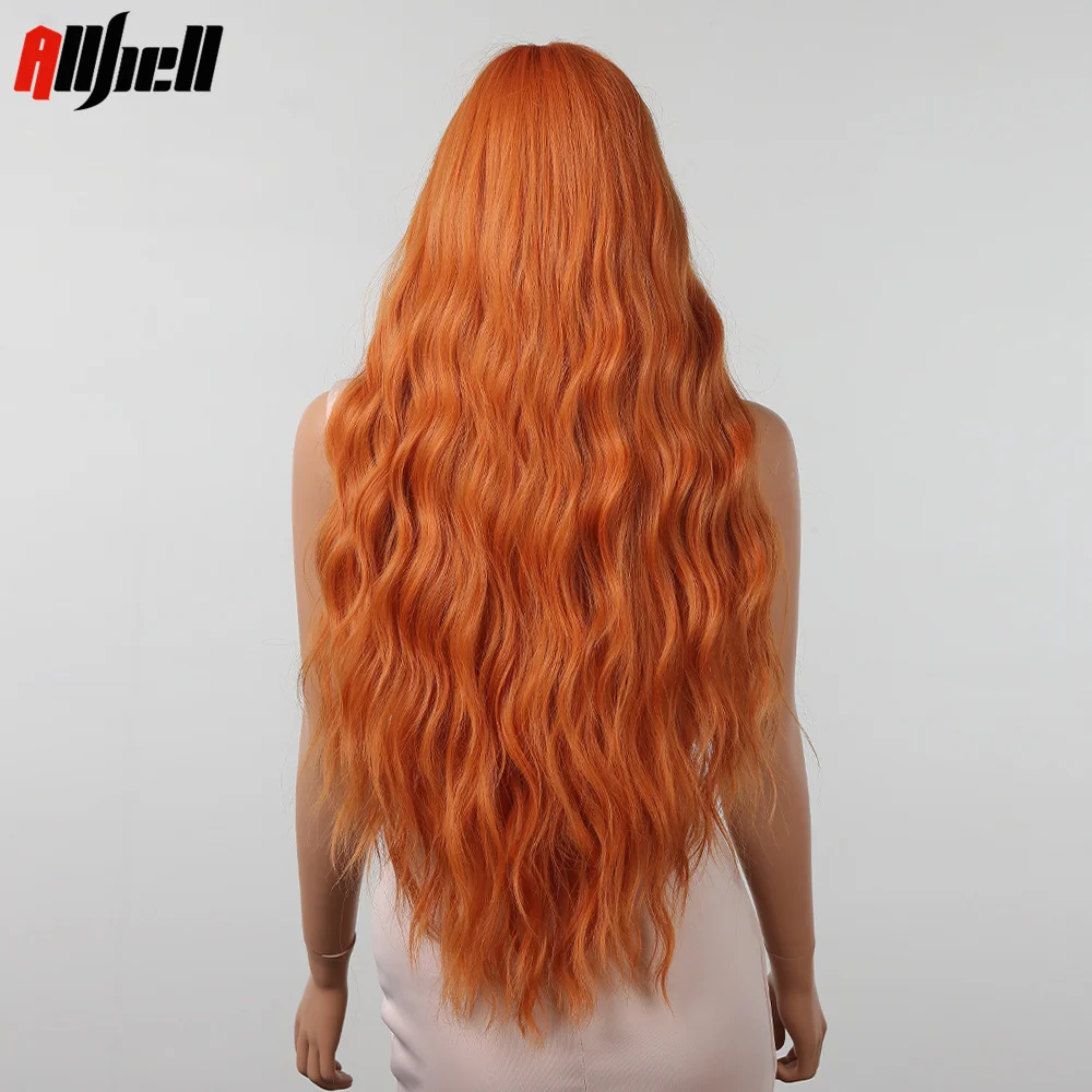 Long Wavy Orange Colorful Cosplay Wigs Deep Wave Copper Ginger Synthetic Wig Bang Hair for Black Women Wig Party Heat Resistant