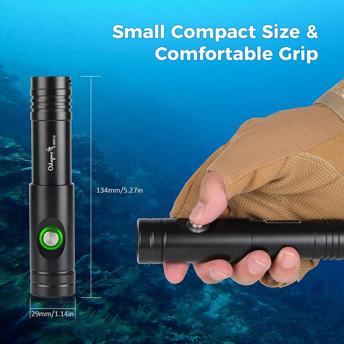 Odepro WD12 Rechargeable LED Flashlight Professional Scuba Dive Light Torch Waterproof High Power Submersible Diving Flashlight