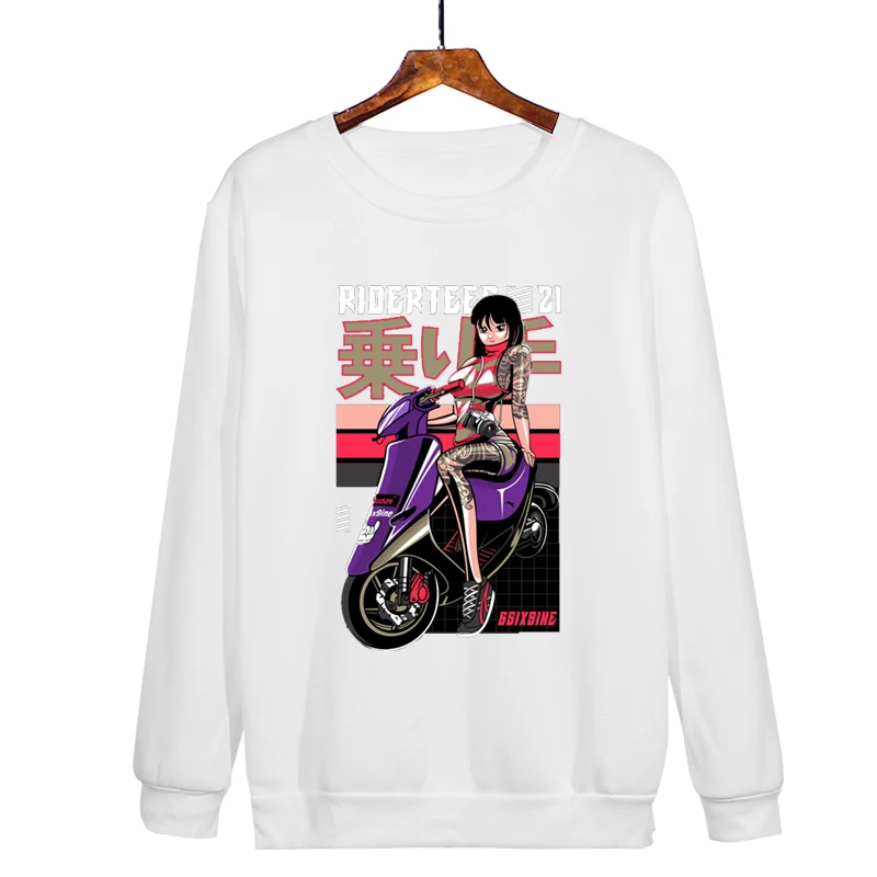 Japão uma mulher piloto em movimento motocicleta hip-hop único hoodies popular confortável letras pulôver novidade bonito estilo casal