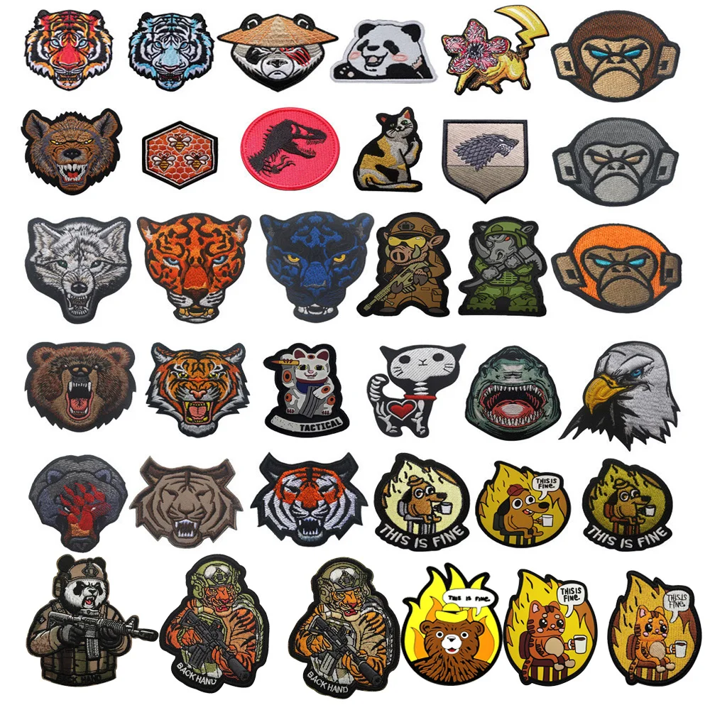 

New Badge Tiger Tactical Animal Series Rhino and Monkey Armband This is Fine Dog Cat Outdoor Backpack Magic Patches for Clothing