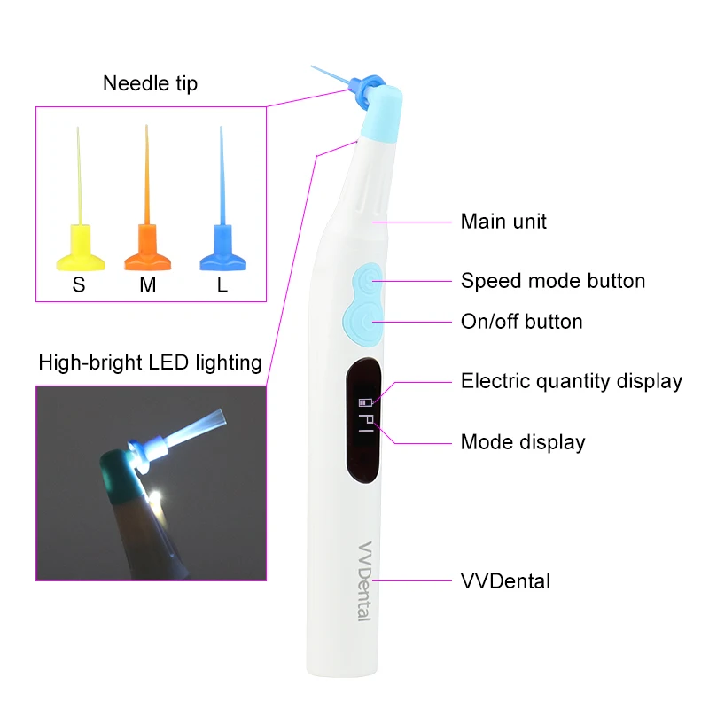 เครื่องทำความสะอาดรากฟันแบบโซนิค VV Endo Activator พร้อมไฟ LED และชุดหัวฉีด 30 ชิ้น สำหรับการทำความสะอาดและล้างรากฟันในงานทันตกรรม